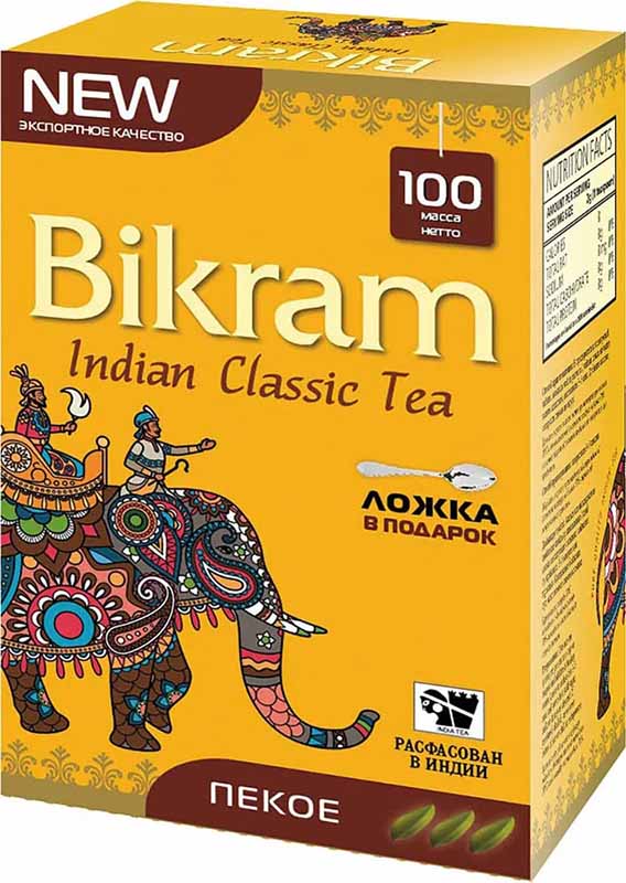 Bikram PEKOE / Бикрам ПЕКОЕ черный крупнолистовой чай, 100 грамм, Индия
