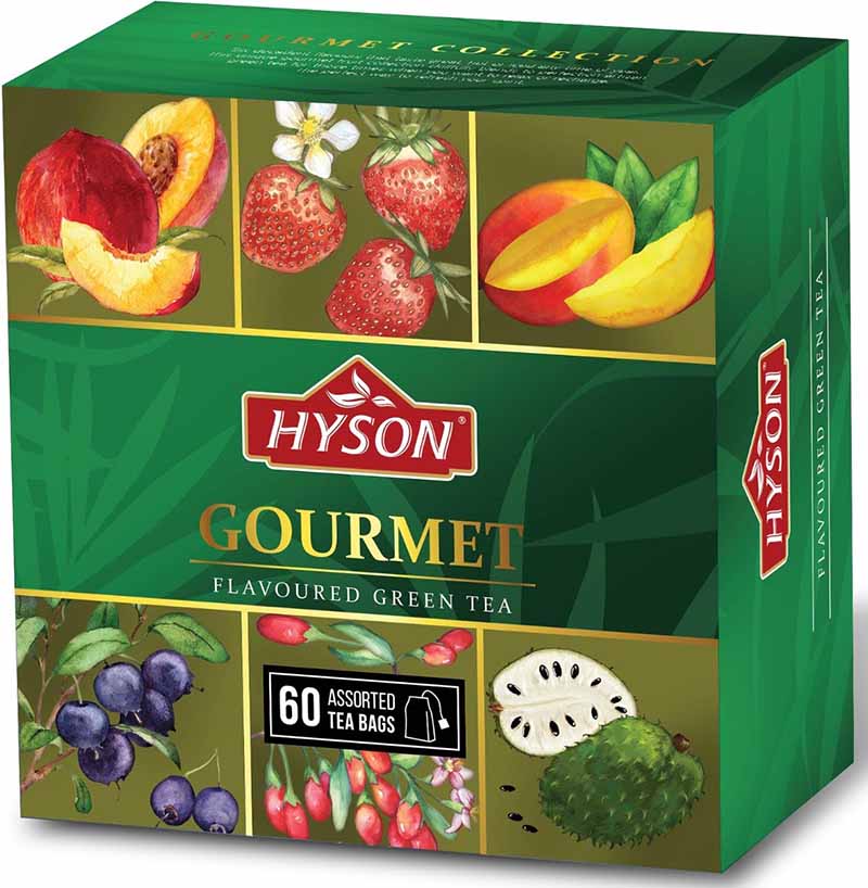 Чай Hyson Gourmet / Хайсон Гурмэ зеленый пакетированный 6 ароматов, 60 пакетов, Шри-Ланка