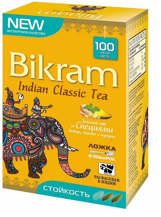 Bikram Stamina / Бикрам Стойкость зеленый чай с тулси, имбирем и куркумой, 100 грамм, Индия