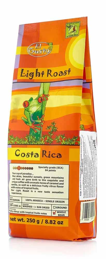El Gusto Light Roast / Эль Густо Лайт Роаст кофе в зернах, пакет 250 грамм, Коста-Рика